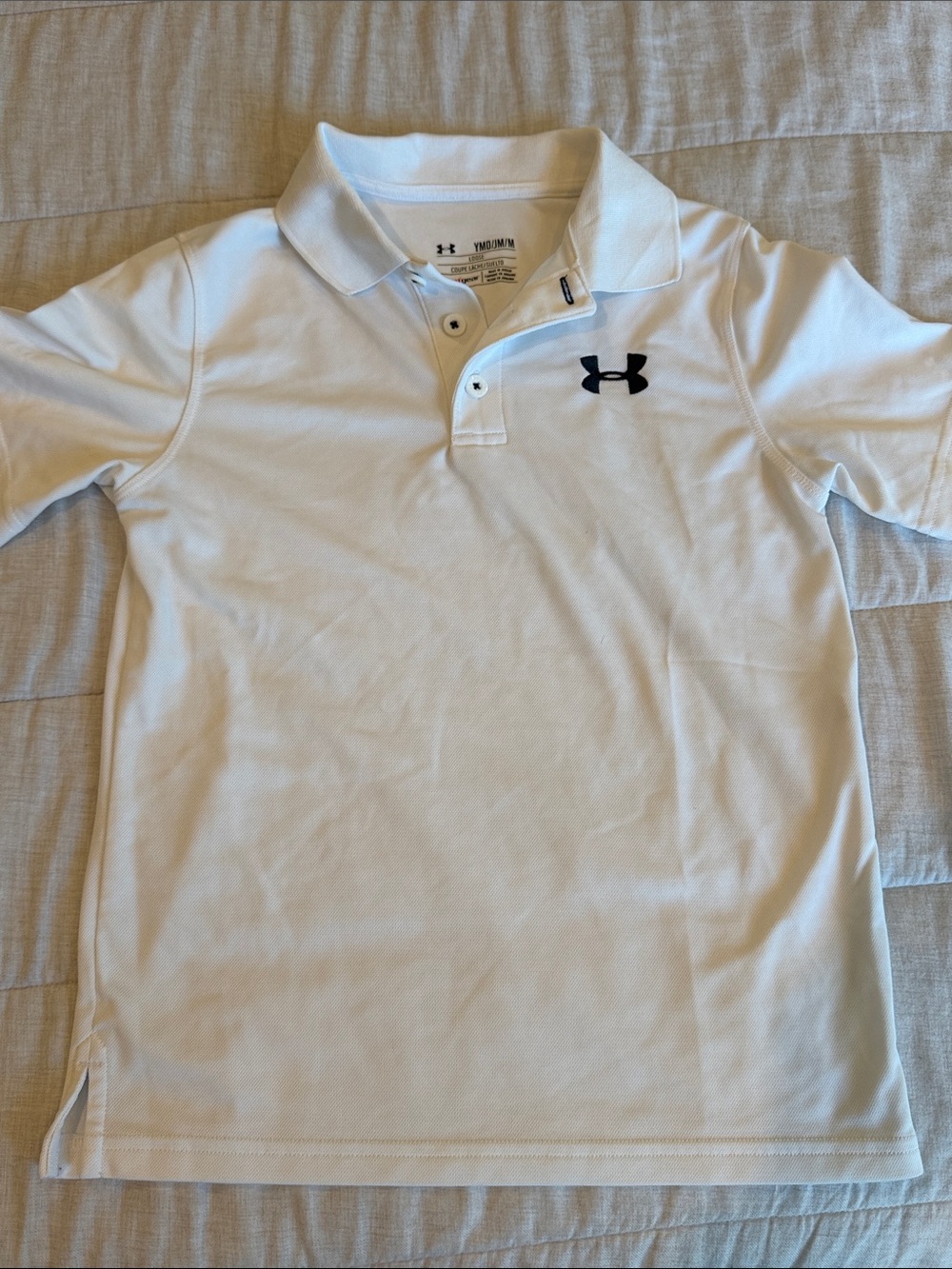 Boys Under Armour White Polo with Black Logo - Like New!